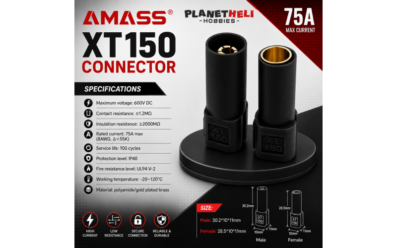 AMASS XT150 Male Female Connector pair BLACK